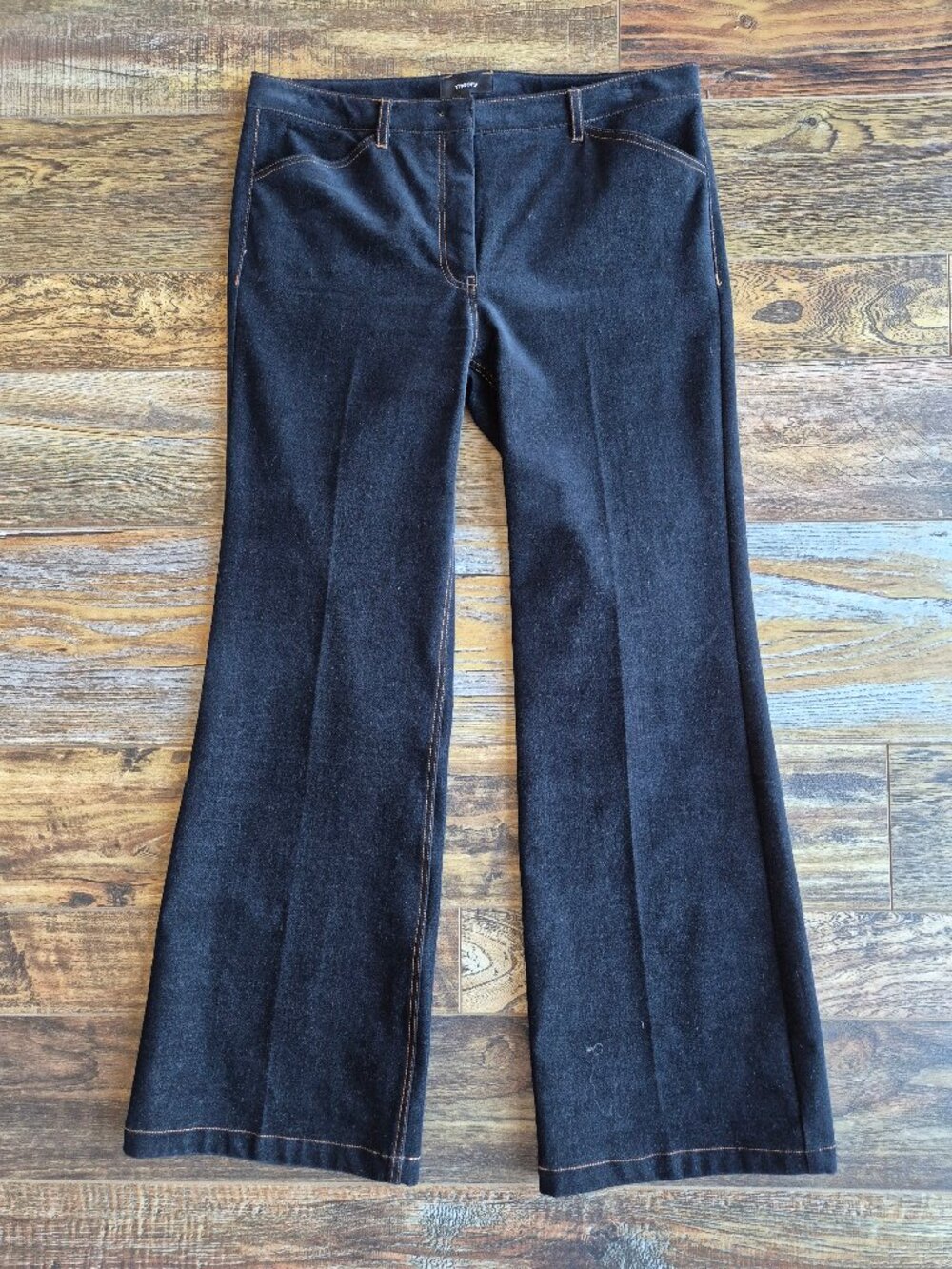 THEORY Demitria 2 D Velvet Denim Flare Pants Pocket Stretch Black